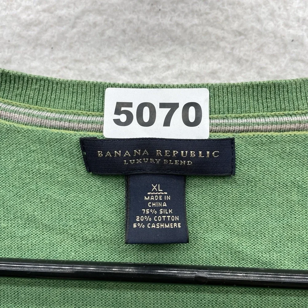 Banana Republic Sweater Mens‎ XL Luxury Blend Silk Cashmere Green V-Neck Preppy